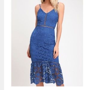 LuLus Blue Lace MIDI Dress-Tags on